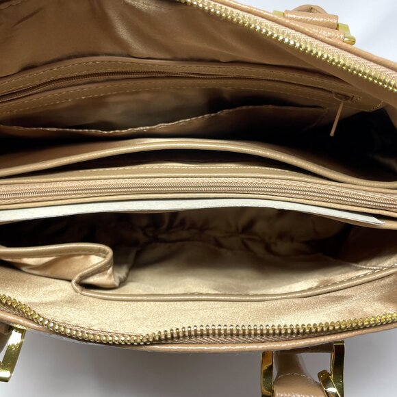 Joy & Iman Beige Pebble Split Leather Large Satchel Crossbody Handbag w/ Watch - Picture 8 of 16